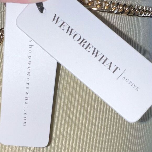 WeWoreWhat Solid Rib Scoop Jumpsuit in Khaki with Gold Chain Belt - Picture 15 of 16